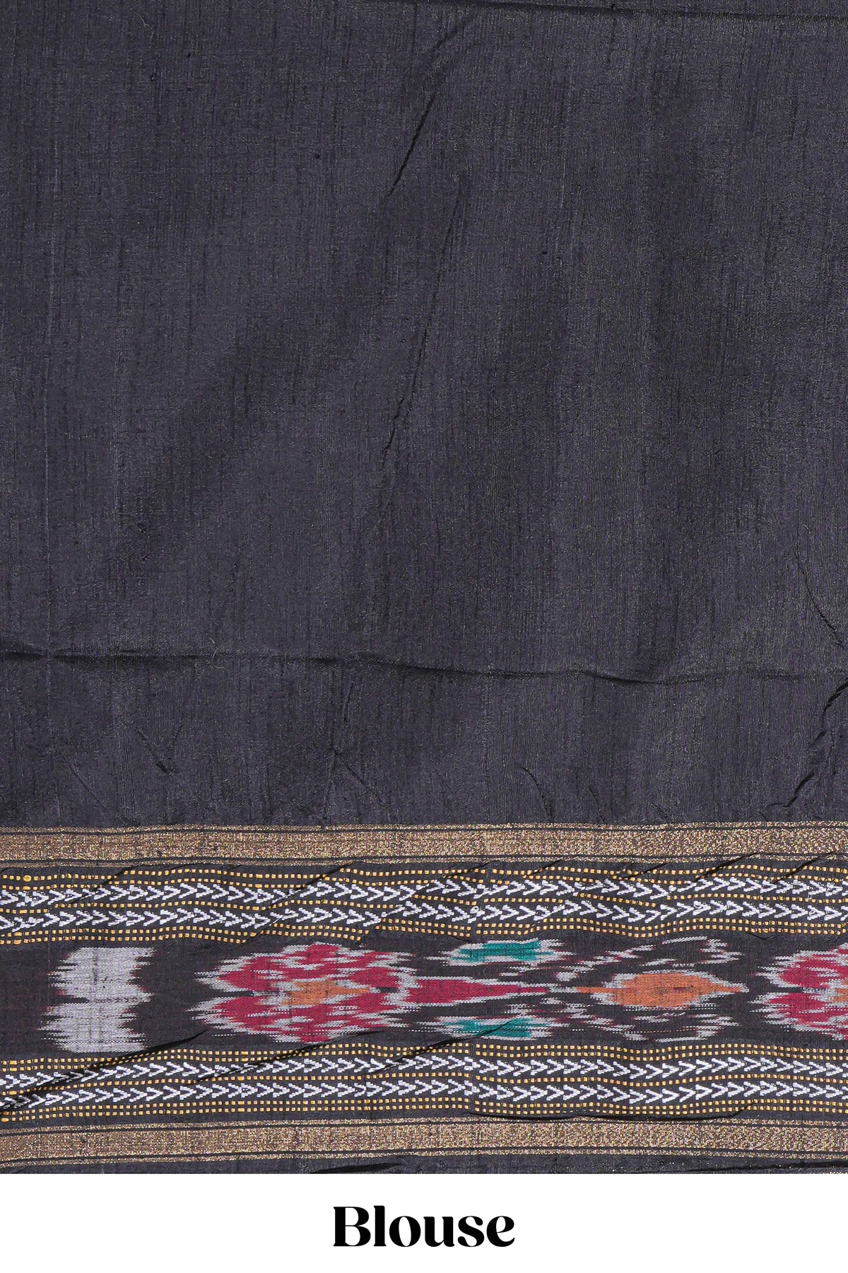 Grey Plain Art Tussar Saree with Contrast Tribal Motif Border and Blouse