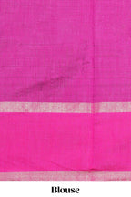 Green Plain Tussar Saree with Contrast Geometric Design Border and Blouse