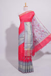Red Geometric Design Tussar Saree with Contrast Border and Blouse