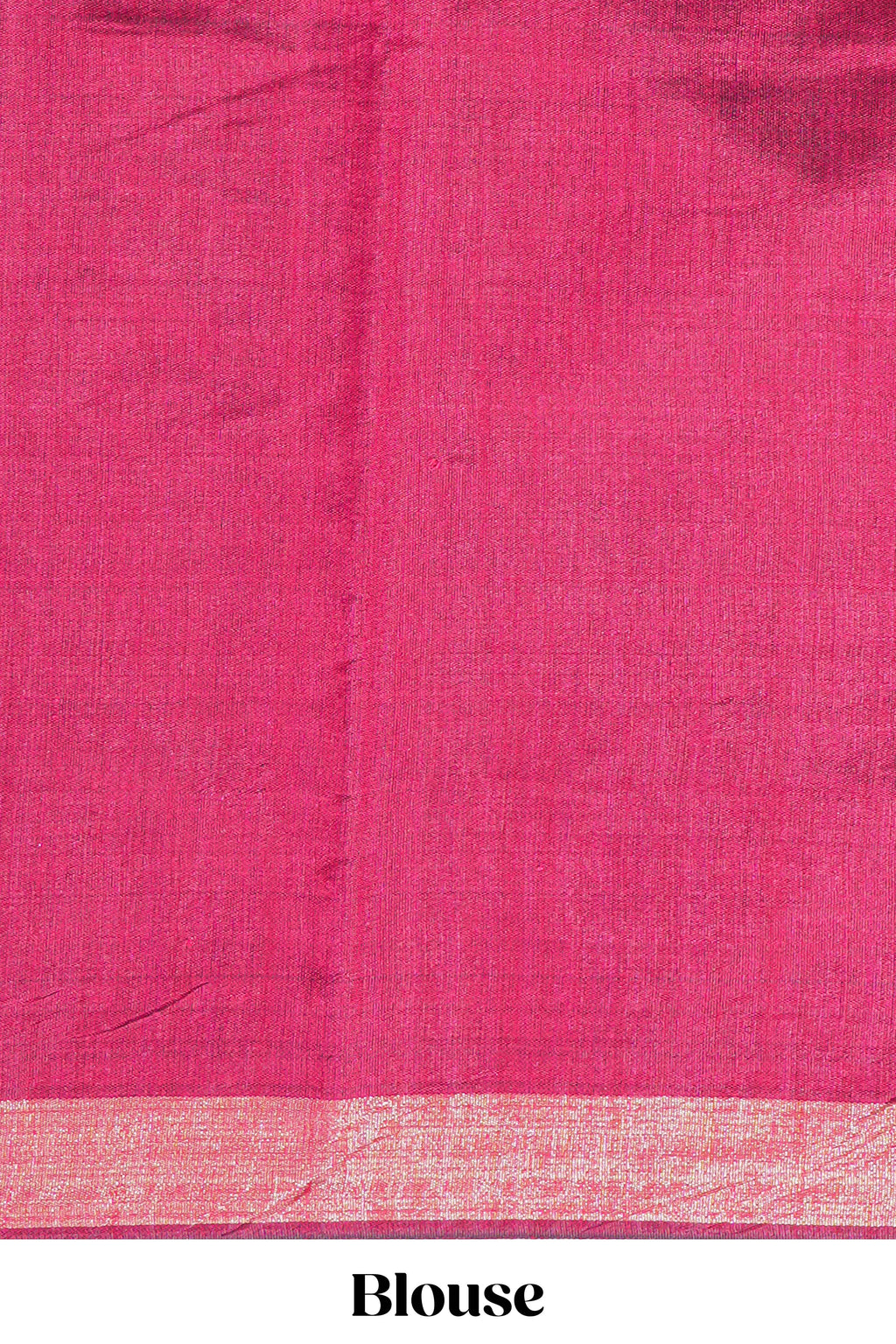 Grey Plain Art Tussar Saree with Self Border and Contrast Blouse