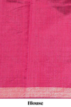 Grey Plain Art Tussar Saree with Self Border and Contrast Blouse