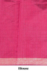 Grey Plain Art Tussar Saree with Self Border and Contrast Blouse
