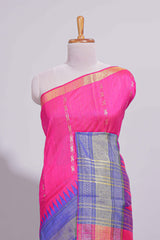 Pink Zari Design Art Tussar Saree with Self Zari Border and Contrast Blouse