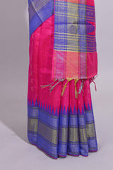 Pink Zari Design Art Tussar Saree with Self Zari Border and Contrast Blouse