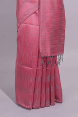 Borderless pink vertical stripedzari design art tussar saree with self pallu and matching blouse