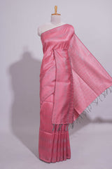 Borderless pink vertical stripedzari design art tussar saree with self pallu and matching blouse