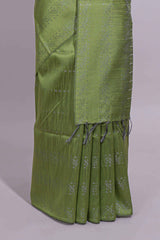 Borderless green vertical stripedzari design art tussar saree with self pallu and matching blouse