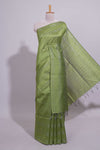 Borderless green vertical stripedzari design art tussar saree with self pallu and matching blouse