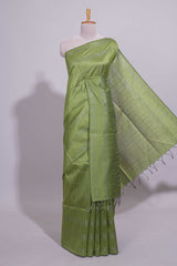Borderless green vertical stripedzari design art tussar saree with self pallu and matching blouse