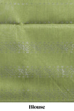 Borderless green vertical striped  zari design art tussar saree with self pallu and matching blouse