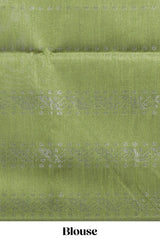 Borderless green vertical stripedzari design art tussar saree with self pallu and matching blouse