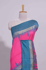 Pink Plain Art Tussar Saree with Contrast Border and Blouse