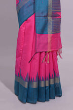 Pink Plain Art Tussar Saree with Contrast Border and Blouse