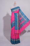 Pink Plain Art Tussar Saree with Contrast Border and Blouse