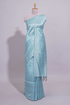 Borderless blue vertical striped  zari design art tussar saree with self pallu and matching blouse