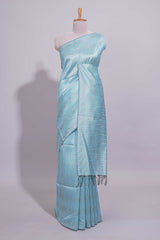 Borderless blue vertical stripedzari design art tussar saree with self pallu and matching blouse