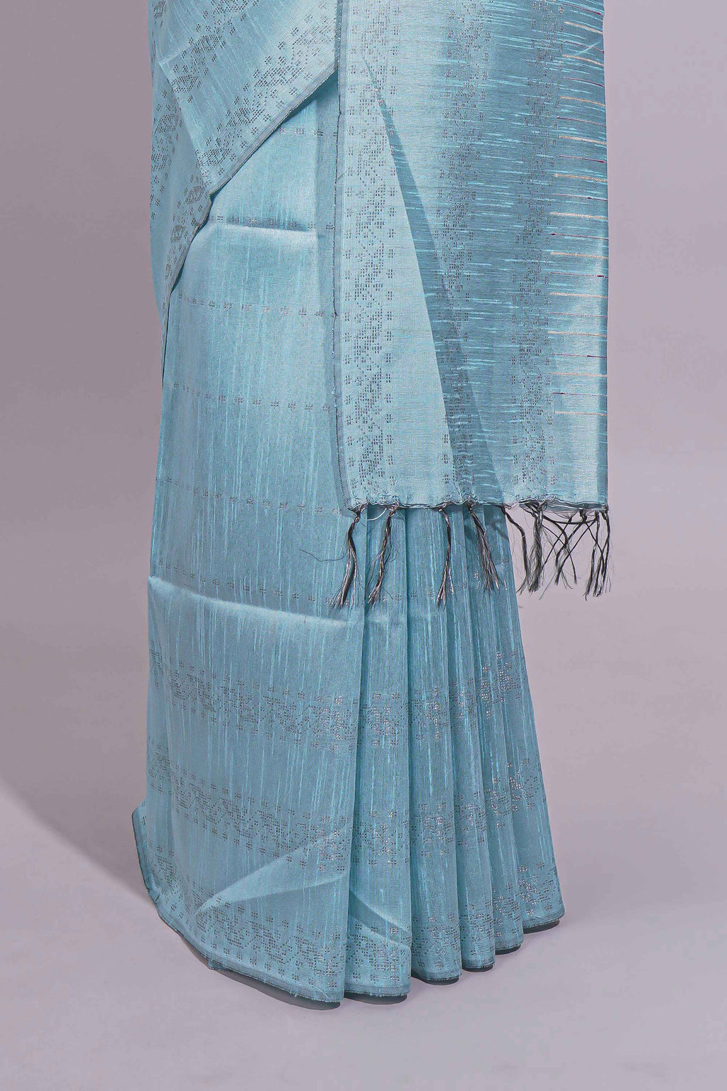 Borderless blue vertical striped  zari design art tussar saree with self pallu and matching blouse