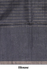 Lavender Checked Art Tussar Saree with Zari Floral Motifs Border and Contrast Blouse