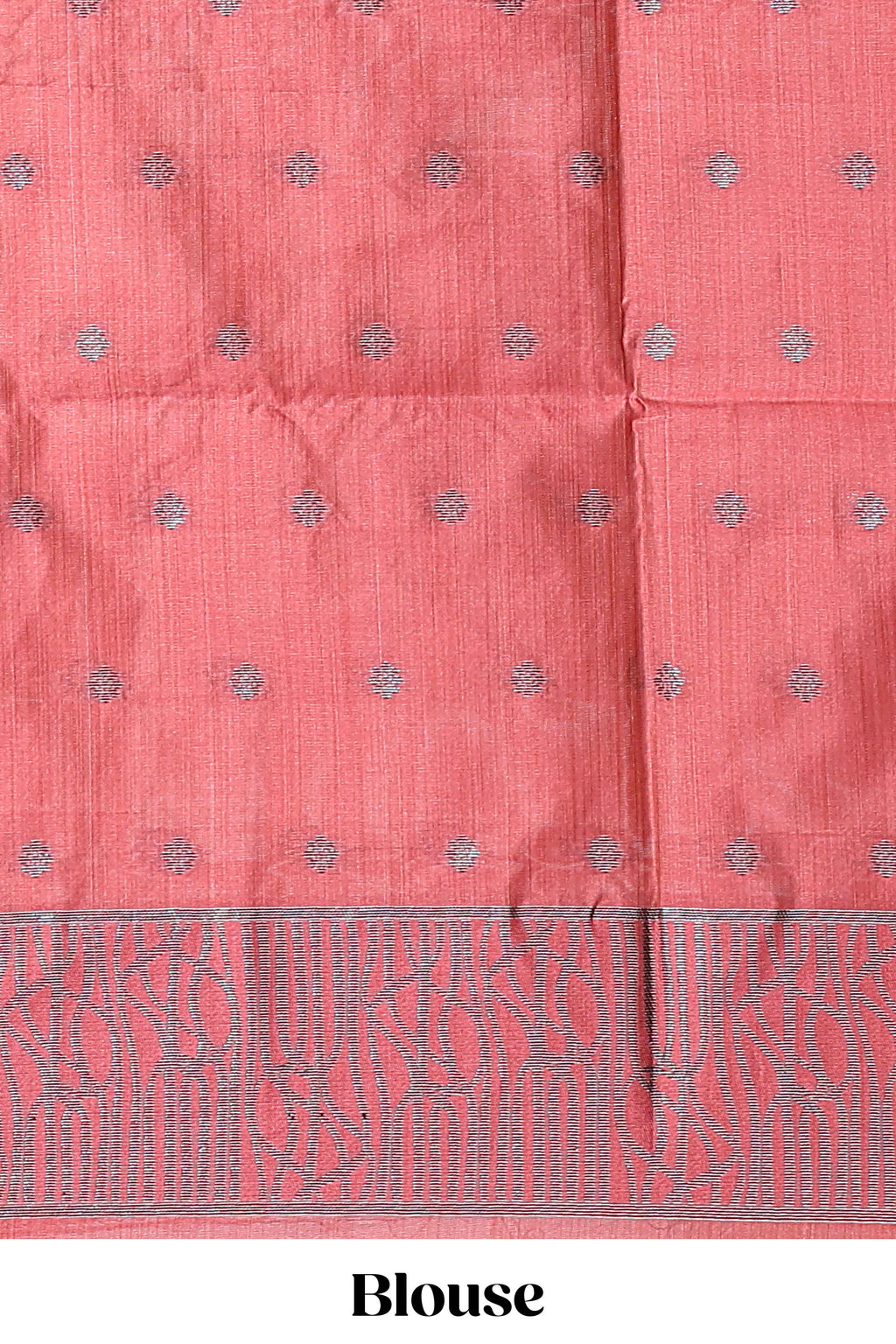 Coral rust geometric matrix tussar saree with self tangled branchesborder and pallu with matching blouse