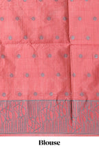 Coral rust geometric matrix tussar saree with self tangled branchesborder and pallu with matching blouse