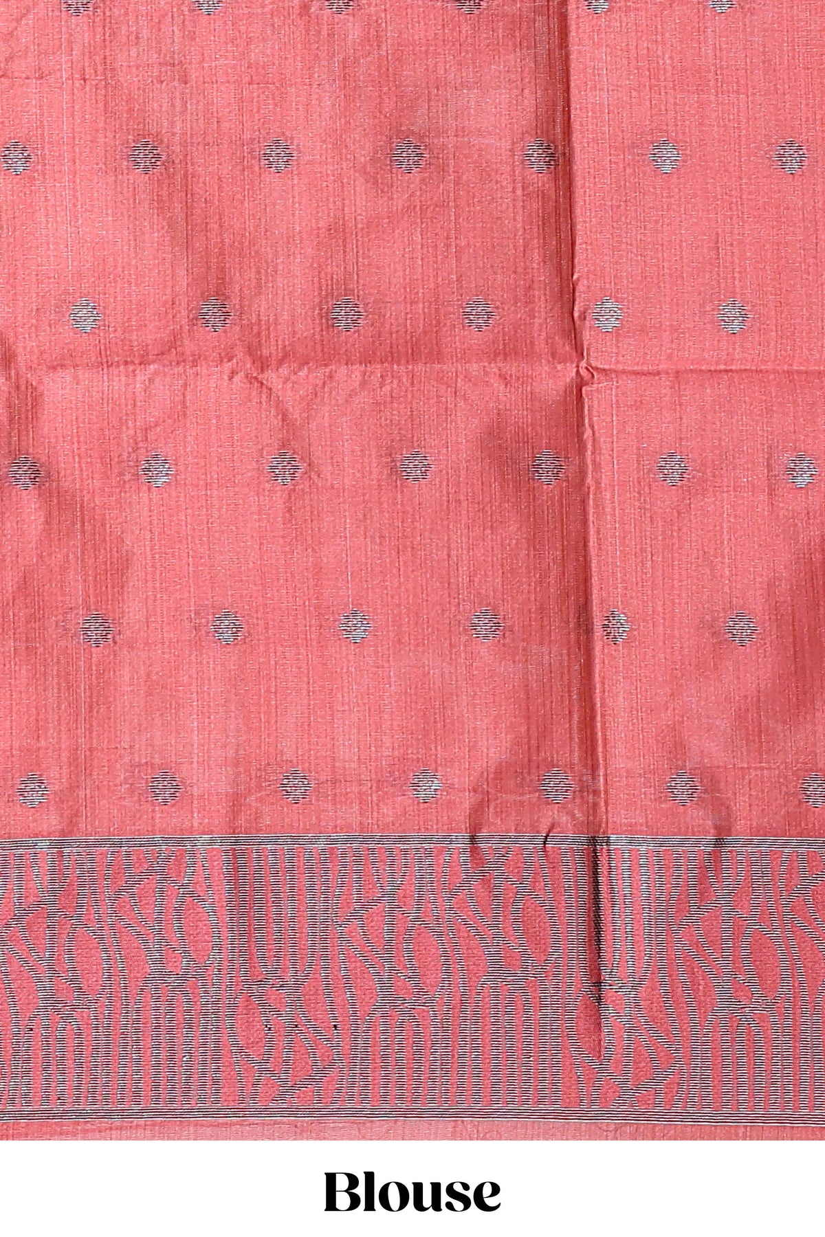 Coral rust geometric matrix tussar saree with self tangled branchesborder and pallu with matching blouse