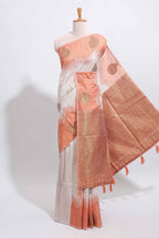 Off white zari designed tussar saree with contrast tie-dye blended border and blouse