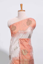 Off white zari designed tussar saree with contrast tie-dye blended border and blouse