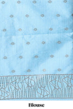 Light blue geometric matrix tussar saree with self tangled branchesborder and pallu with matching blouse