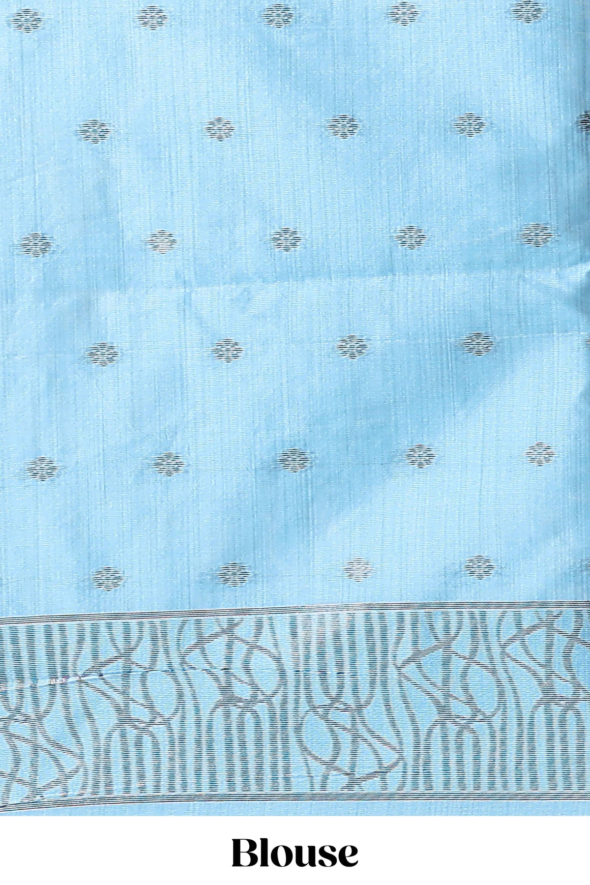 Light blue geometric matrix tussar saree with self tangled branchesborder and pallu with matching blouse