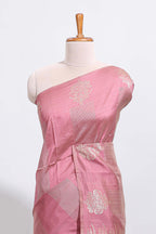 Borderless onion pink striped zari panels tussar saree with self pallu and matching blouse