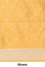Borderless mustard yellow monochrome leafy motifs tussar saree with matching blouse
