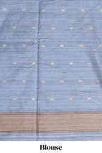 Borderless cream ivory circular floral wreath motifs tussar saree with dense floral vine pallu and contrast blouse