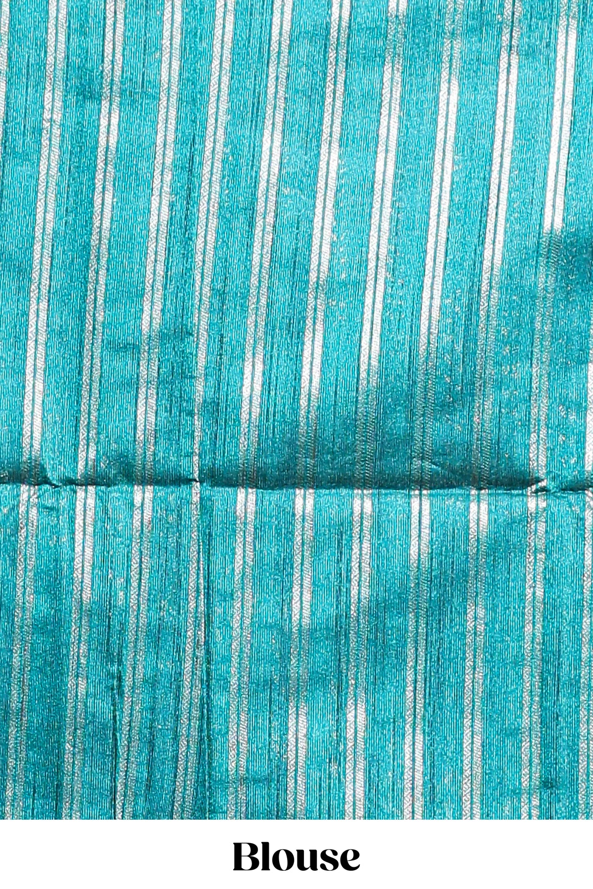 Borderless teal-peacock blue vertical zari striped and polka tussar saree with matching blouse