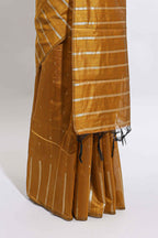 Borderless mustard gold vertical zari striped and polka tussar saree with matching blouse