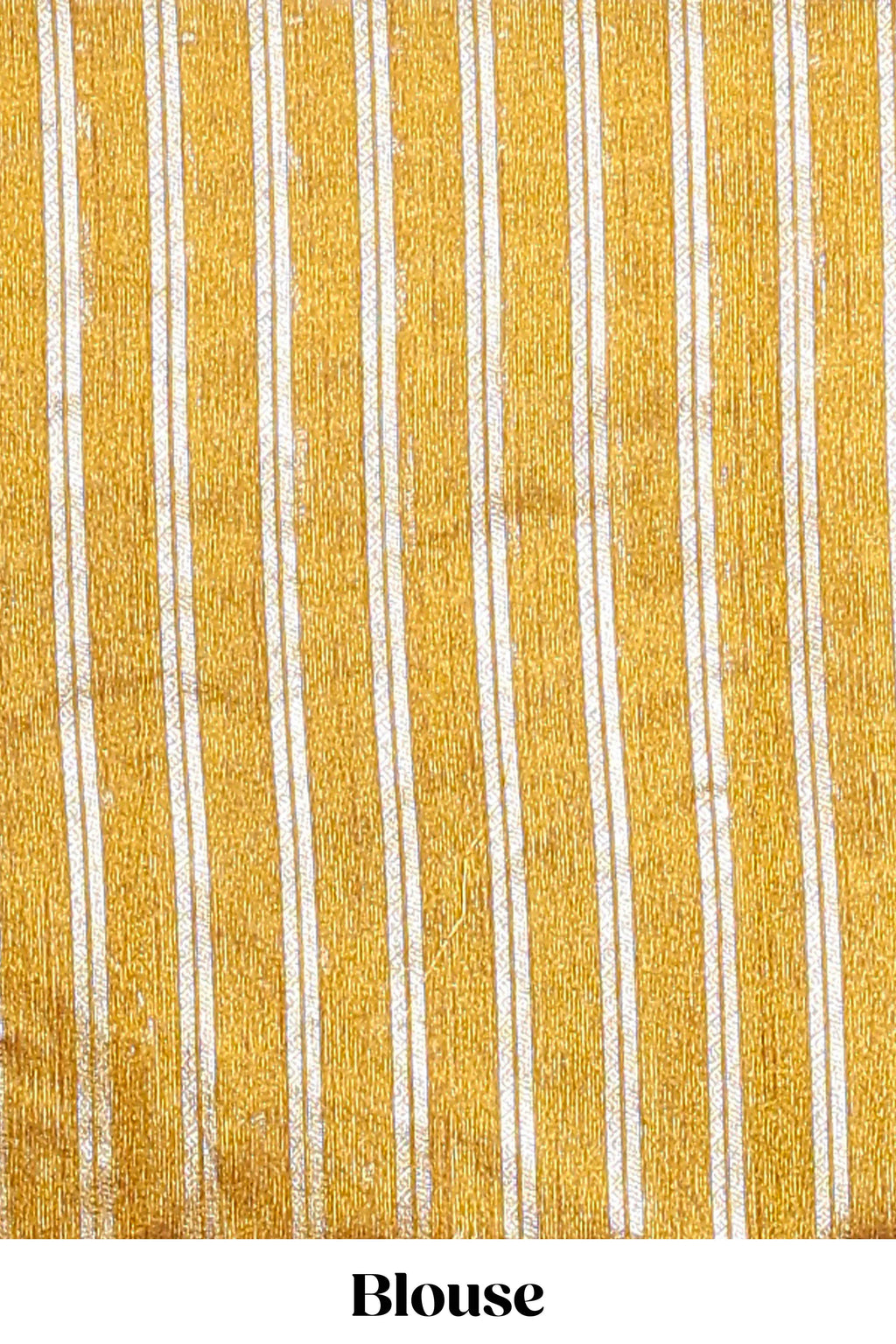Borderless mustard gold vertical zari striped and polka tussar saree with matching blouse
