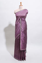 Borderless lavender zari striped tussar saree with self pallu and matching blouse
