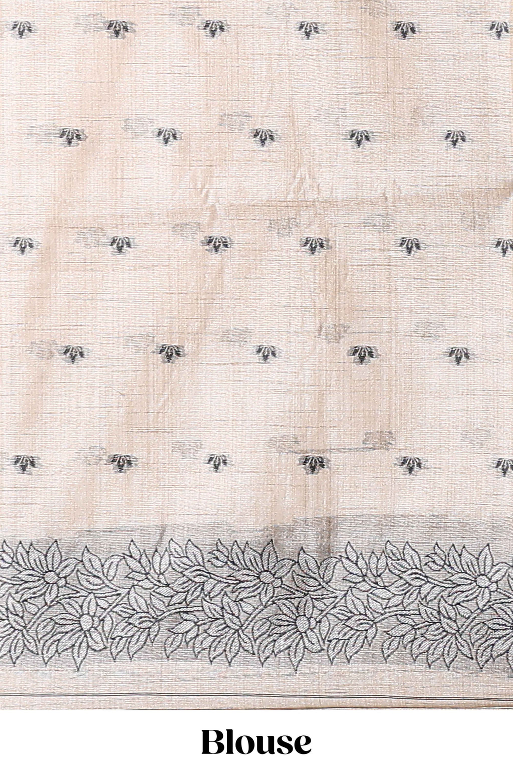 Off white floral motifs tussar saree with self floral designed border and matching blouse