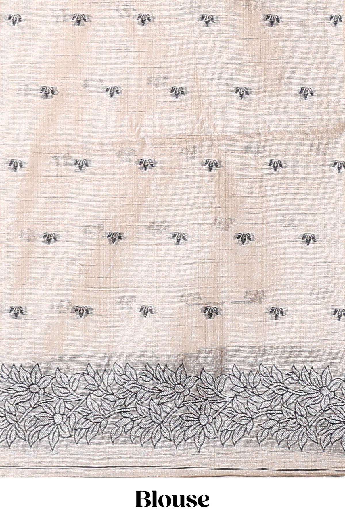 Off white floral motifs tussar saree with self floral designed border and matching blouse