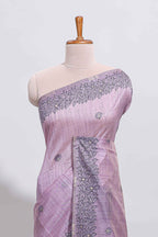 Lavender floral motifs tussar saree with self floral designed border and matching blouse