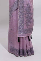 Lavender floral motifs tussar saree with self floral designed border and matching blouse
