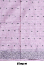 Lavender floral motifs tussar saree with self floral designed border and matching blouse