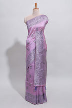 Lavender geometric matrix tussar saree with self tangled branchesborder and pallu with matching blouse