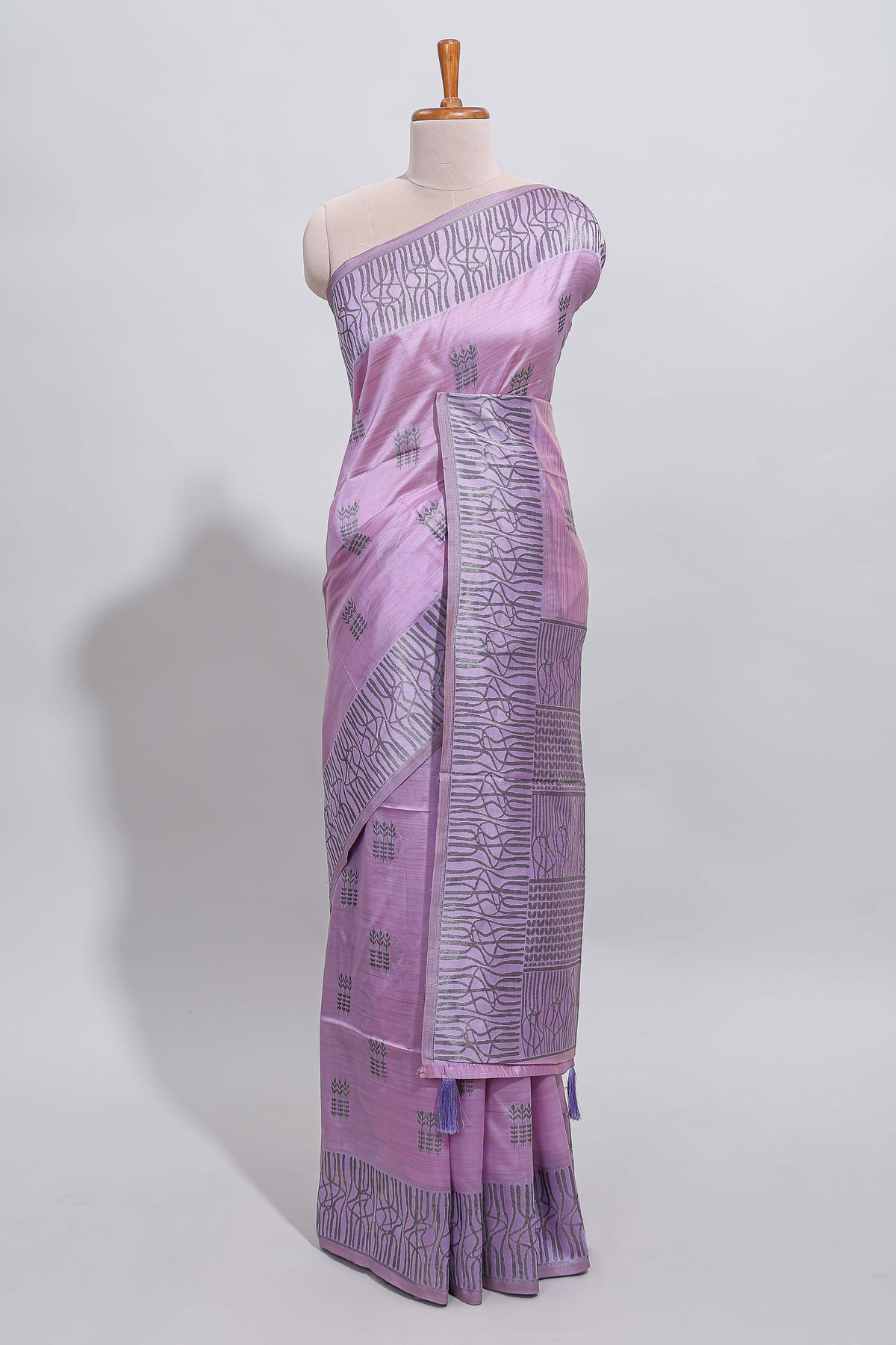 Lavender geometric matrix tussar saree with self tangled branchesborder and pallu with matching blouse