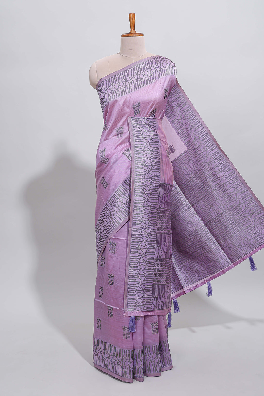 Lavender geometric matrix tussar saree with self tangled branchesborder and pallu with matching blouse