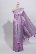 Lavender geometric matrix tussar saree with self tangled branchesborder and pallu with matching blouse