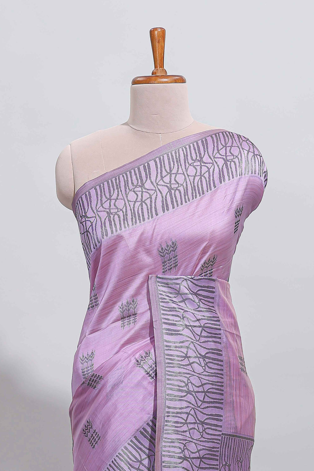 Lavender geometric matrix tussar saree with self tangled branchesborder and pallu with matching blouse