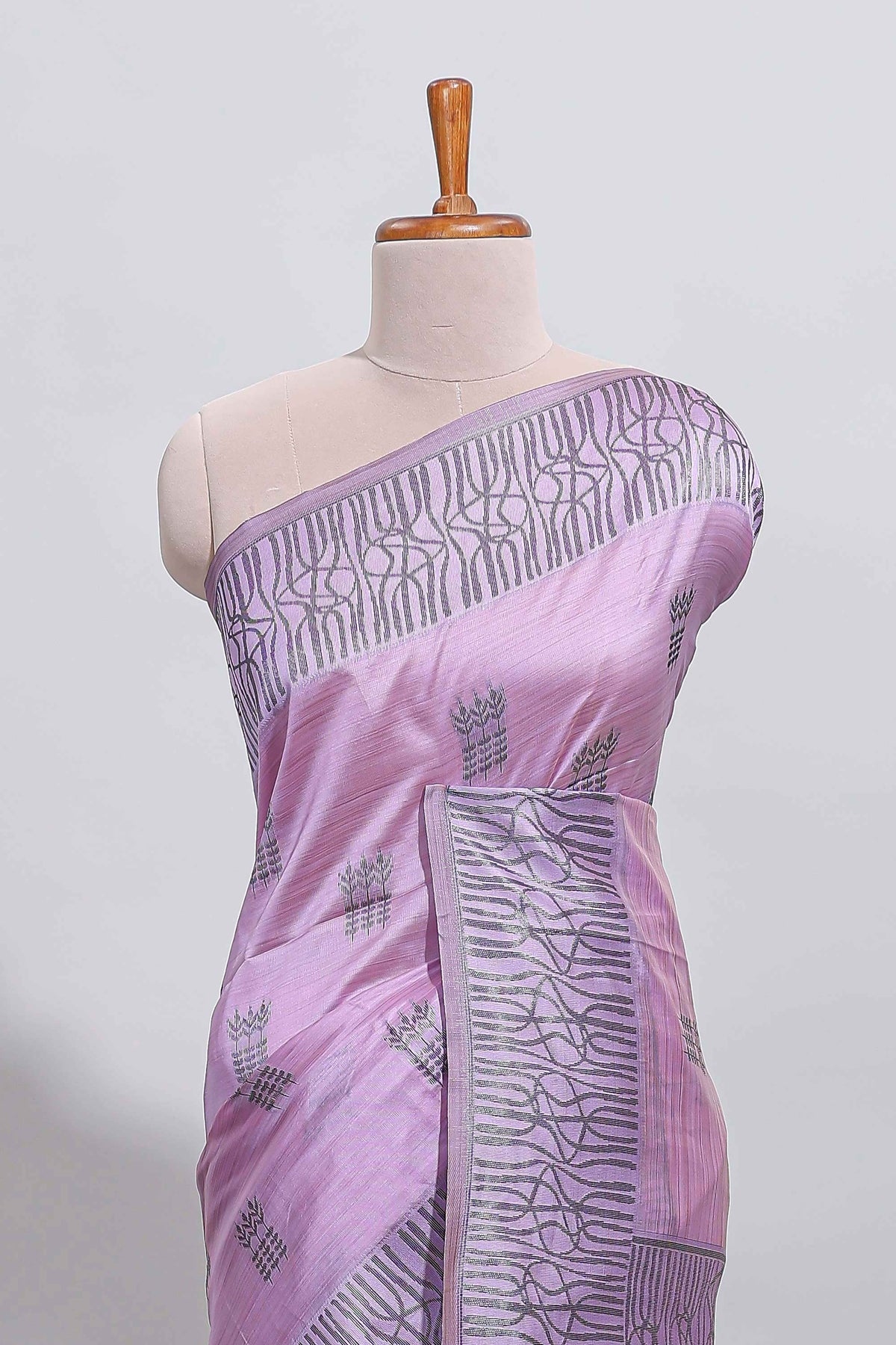 Lavender geometric matrix tussar saree with self tangled branchesborder and pallu with matching blouse