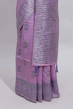 Lavender geometric matrix tussar saree with self tangled branchesborder and pallu with matching blouse