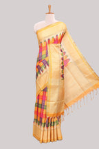Multicolor checked tussar saree with contrast border and pallu that comes with matching blouse