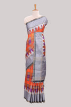 Multicolor checked tussar saree with contrast border and pallu that comes with matching blouse